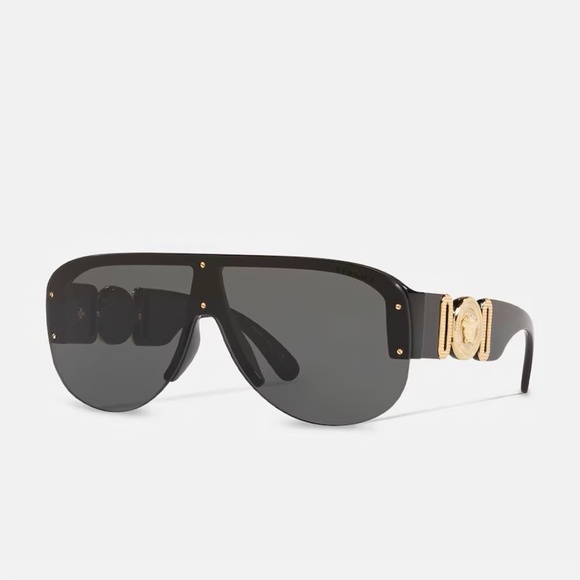 Versace Medusa Biggie Shield sunglasses black with gold Medusa NWT - Picture 1 of 15